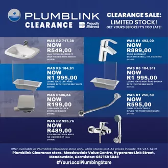 Plumblink catalogue in Brakpan | Clearance Sale | 2026-04-07T00:00:00.000Z - 2026-04-21T00:00:00.000Z